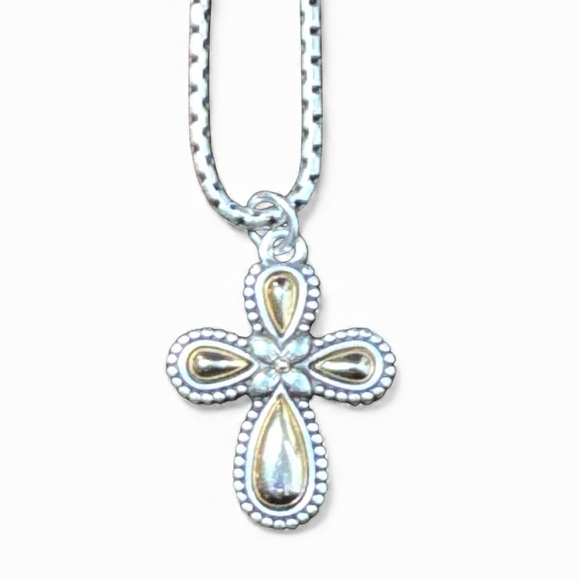 BRIGHTON RETIRED GRACE REVERSIBLE SILVER GOLD CROSS NECKLACE & GENOA EARRINGS - Picture 8 of 11